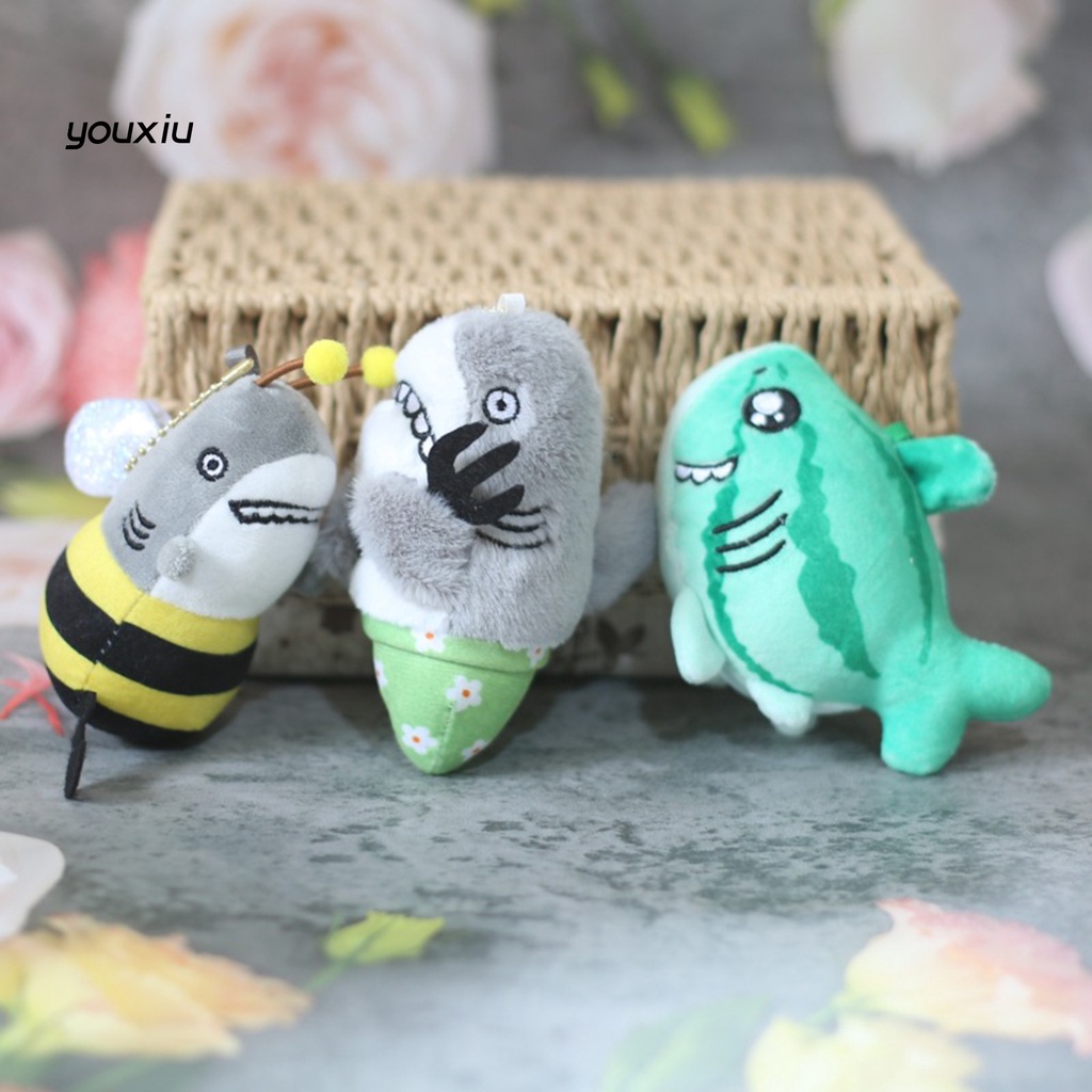 Đồ chơi nhồi bông Hình Cá Mập / Dưa Hấu / Ong Hoạt Hình 12cm Trang Trí Ba Lô