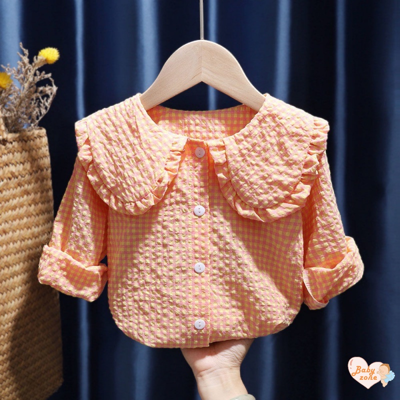 Áo Sơ Mi Cotton Tay Dài Cổ Búp Bê Phong Cách Phương Tây Cho Bé Gái