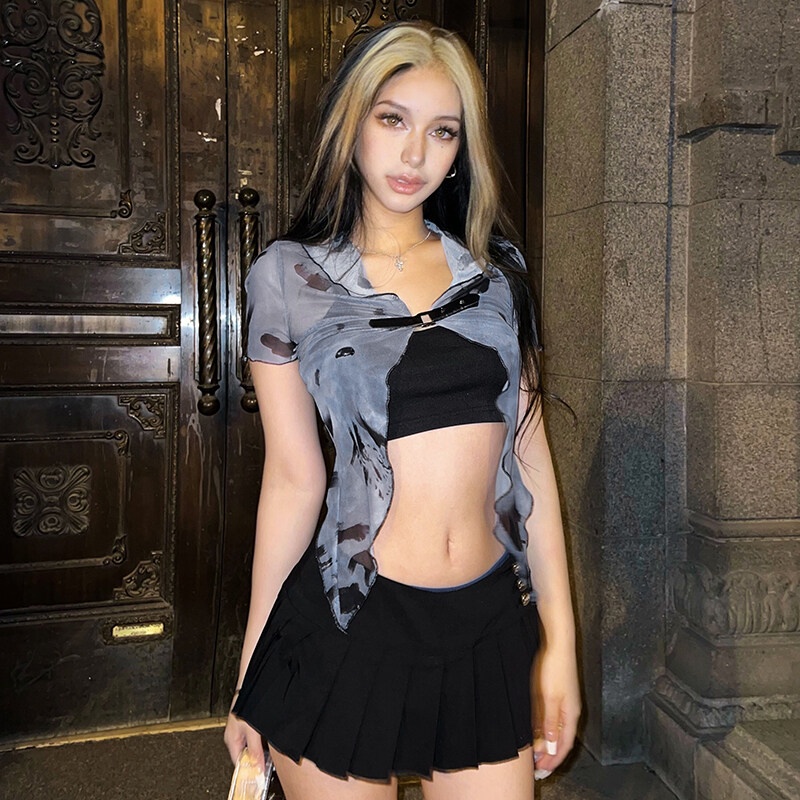 Kliou Áo Thun Crop Top Tay Ngắn Nhuộm Màu Dáng Ôm Gợi Cảm Thời Trang Mùa Hè 2023