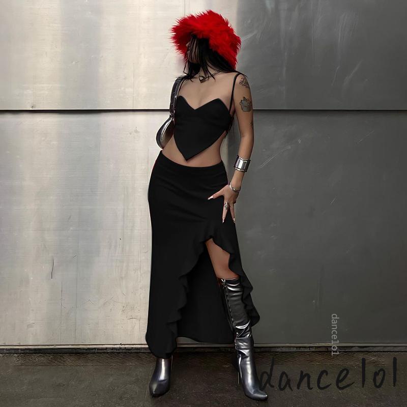 Set Áo Dây Nhảy Múa 1O1 + Chân Váy Dài Lưng Thấp Nhún Bèo