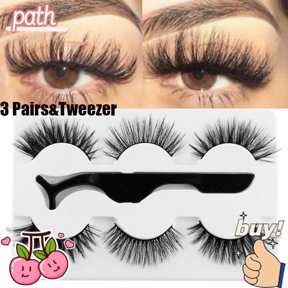 PATH Set 3 Cặp Lông Mi Giả SKONHED Kèm Nhíp Gắp 5D Trang Điểm Làm Đẹp Cho Nữ