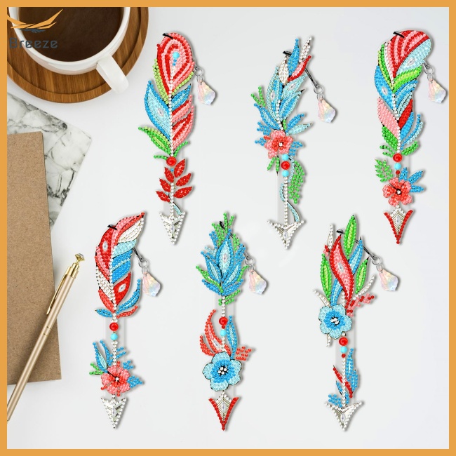 Set 6 Bookmark Thủ Công Tự Làm Hình Hoa Và Lông Vũ Cho Người Mới Bắt Đầu