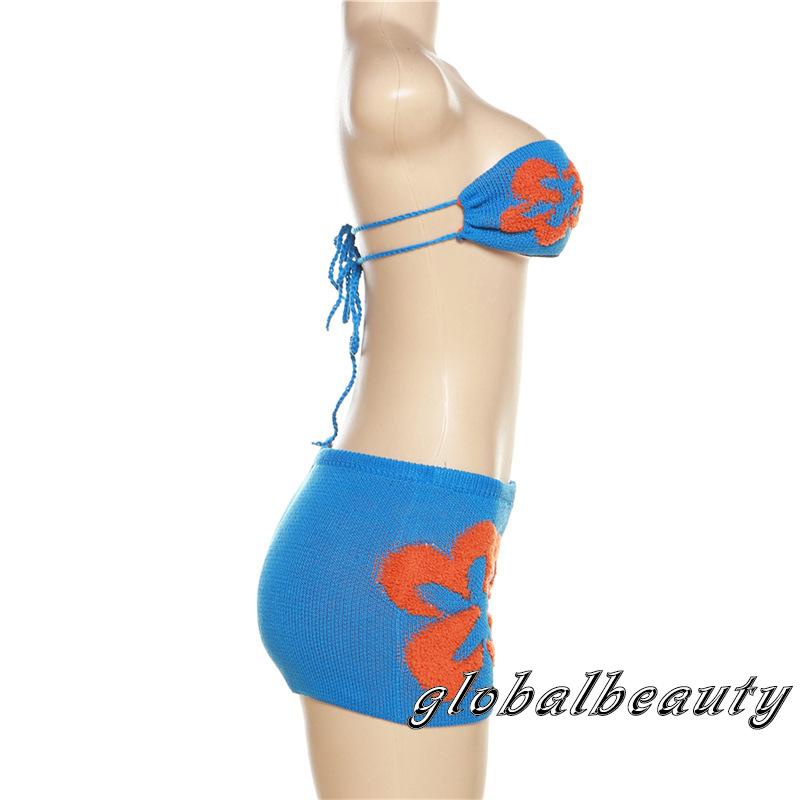 Bộ Trang Phục 2 Mảnh Áo Ống Không Tay + Quần Short Dệt Kim Eo Thấp Thời Trang Mùa Hè Cho Nữ