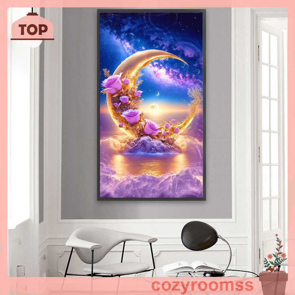 Tranh Đính Đá Kim Cương Toàn Bộ 5D DIY Hình Vẽ Trăng Hoa Hồng