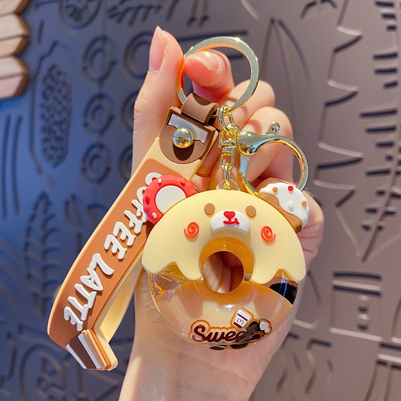 Móc Khóa Hình Bánh Donut Gấu Trà Sữa Thời Trang