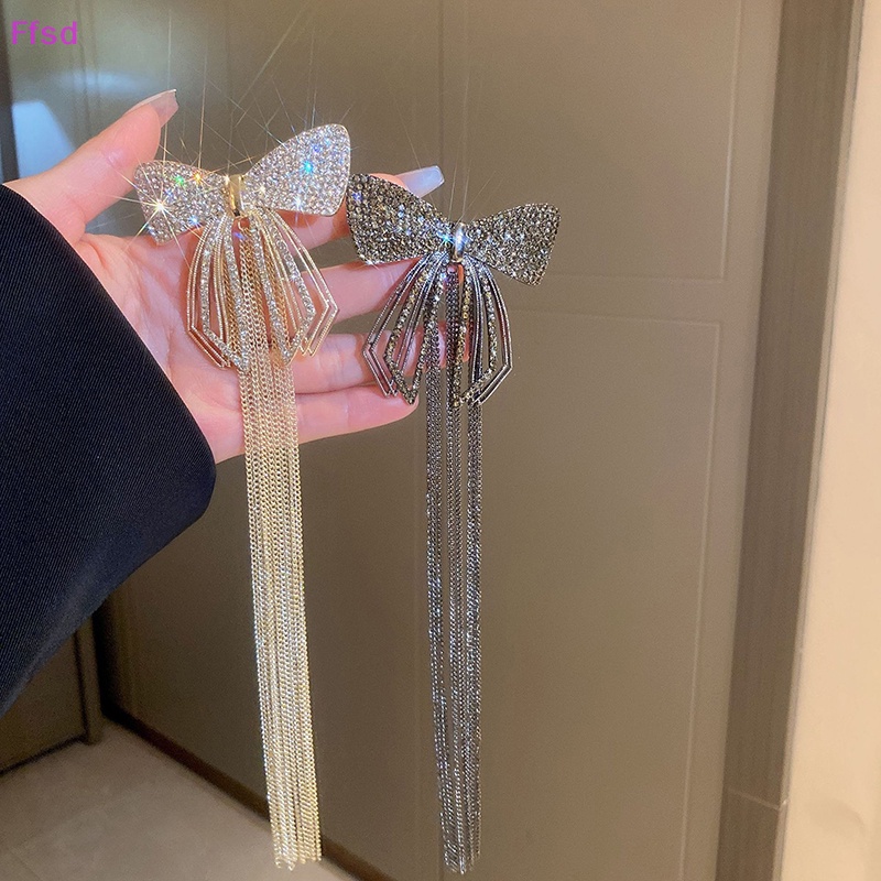 Kẹp Tóc Nơ Tua Rua Đính Đá Lấp Lánh Thời Trang Cho Nữ