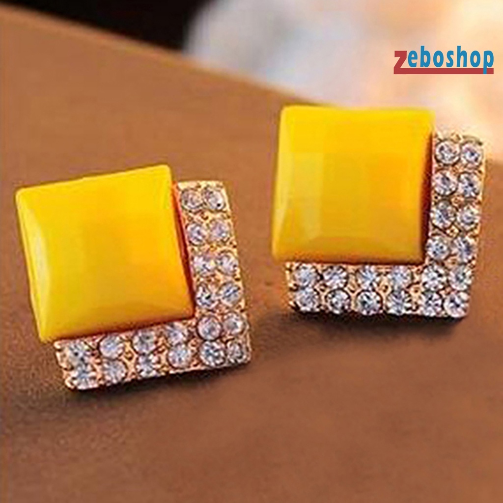 1 Đôi Bông Tai Hình Vuông Lấp Lánh Duyên Dáng Dành Cho Nam Và Nữ