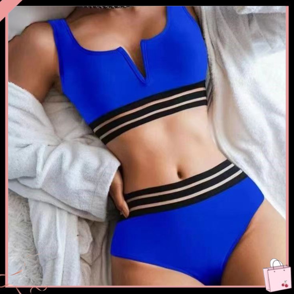 Bộ Bikini Hai Mảnh Màu Sắc Lưng Cao Cổ Chữ V Có Mút Nâng Ngực Cho Nữ
