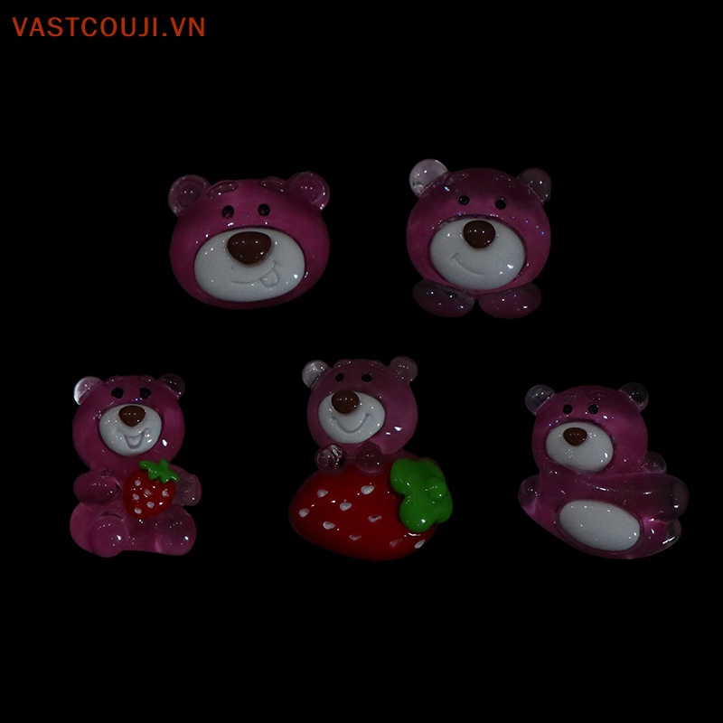 Set 5 Gấu Dâu Tây Mini Bằng Nhựa Phát Quang Trang Trí Sân Vườn