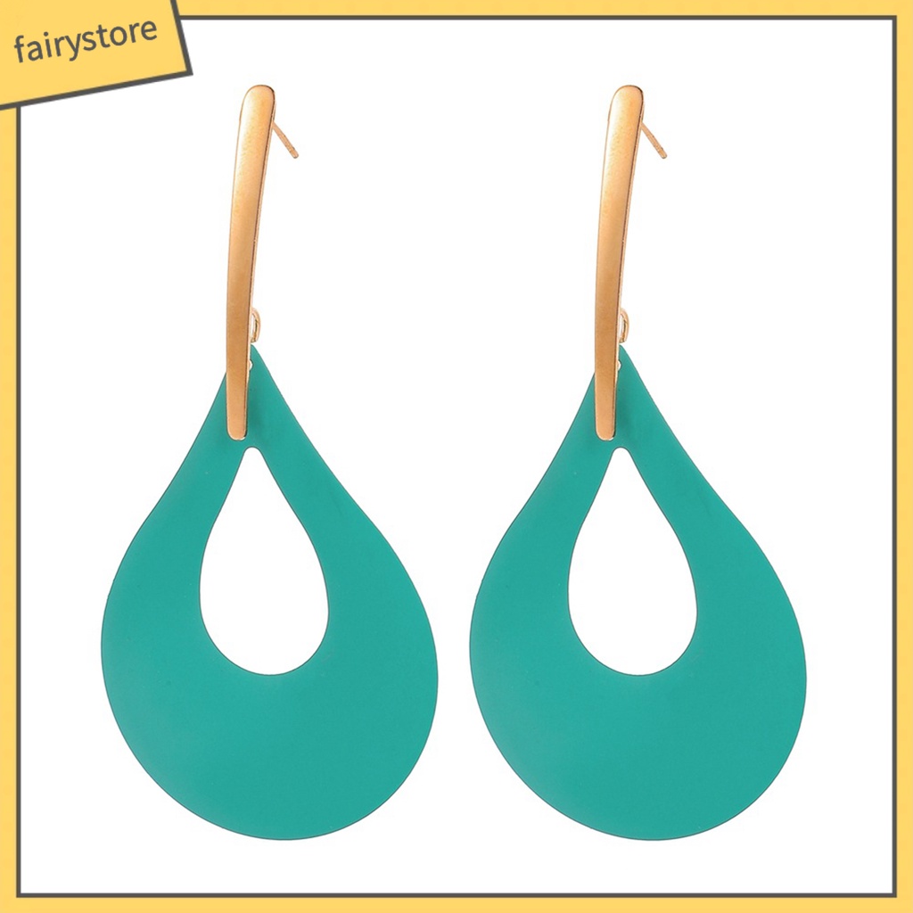 [FRO] 1 Đôi Bông Tai Hình Giọt Nước Lớn Bằng Kim Loại Sơn Hình Học Cá Tính Làm Quà Tặng Cho Nữ