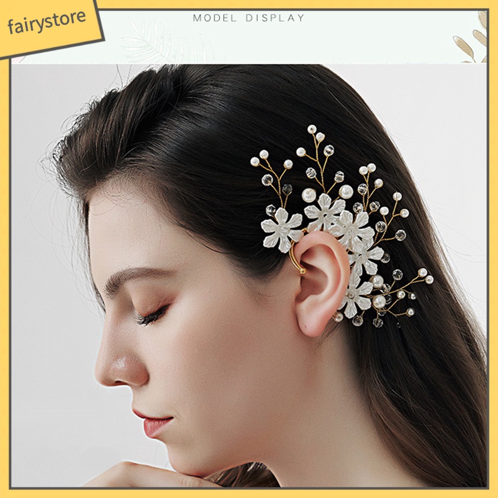 [FRO] Khuyên Tai Kẹp Vành Tai Không Xỏ Lỗ Đính Đá Ngọc Trai Giả Hình Bông Hoa Thủ Công Trang Sức Cô Dâu Không C