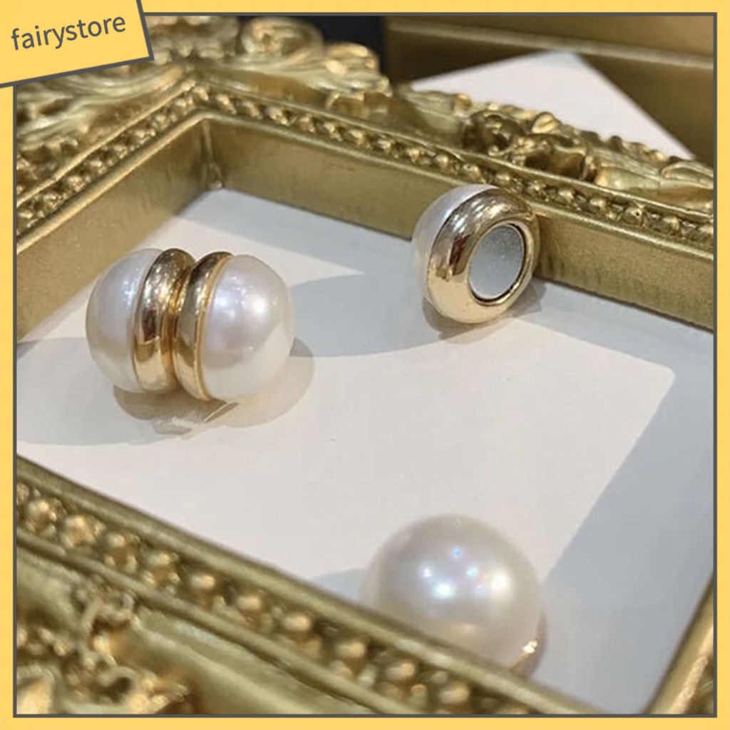 [FRO] 1 Đôi Bông Tai Dạng Kẹp Đính Ngọc Trai Nhân Tạo Mạ Điện Không Đau Không Phai Màu Trang Trí Khuyên Tai