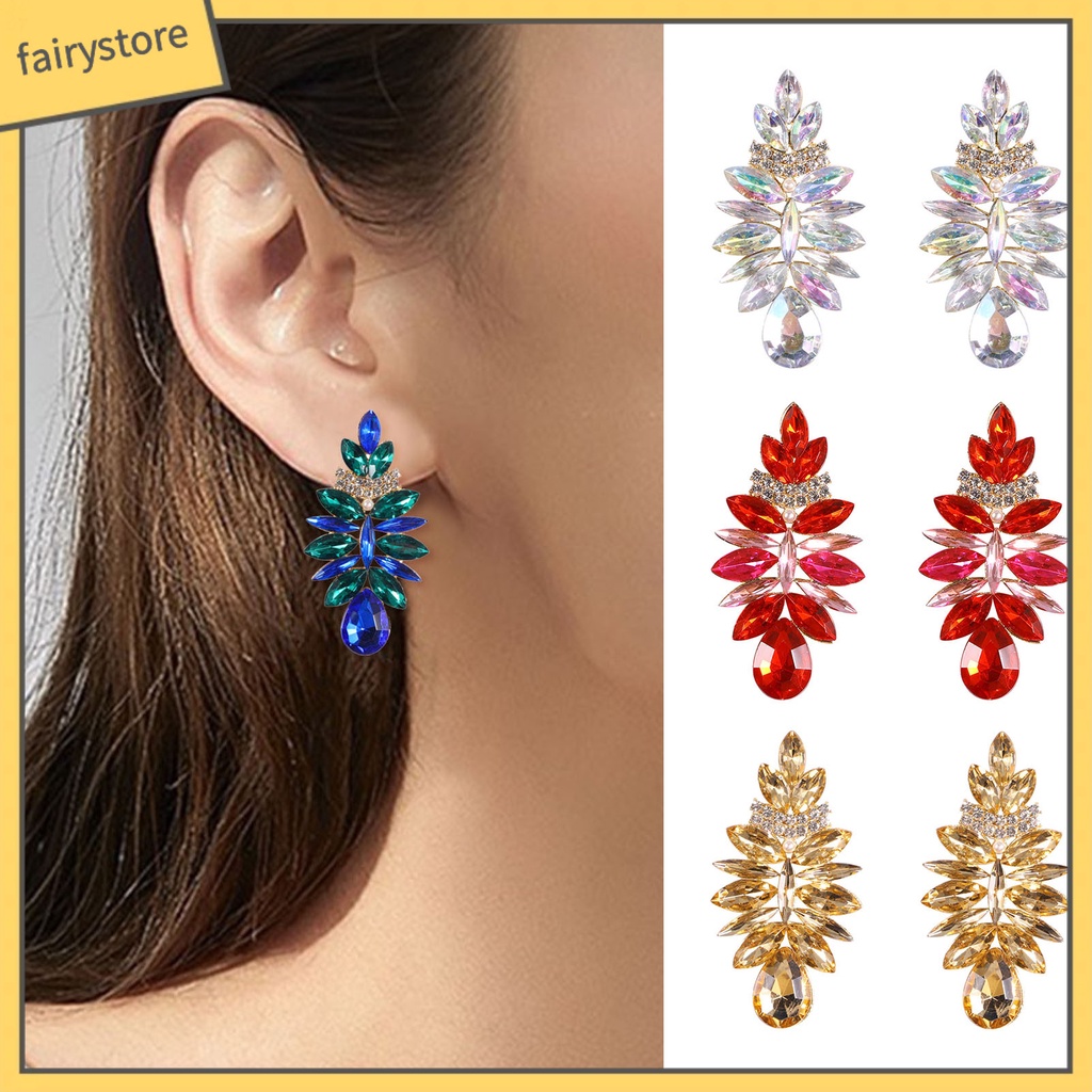 1 Đôi Bông Tai Hình Giọt Nước Đính Đá Lấp Lánh Dành Cho Nữ