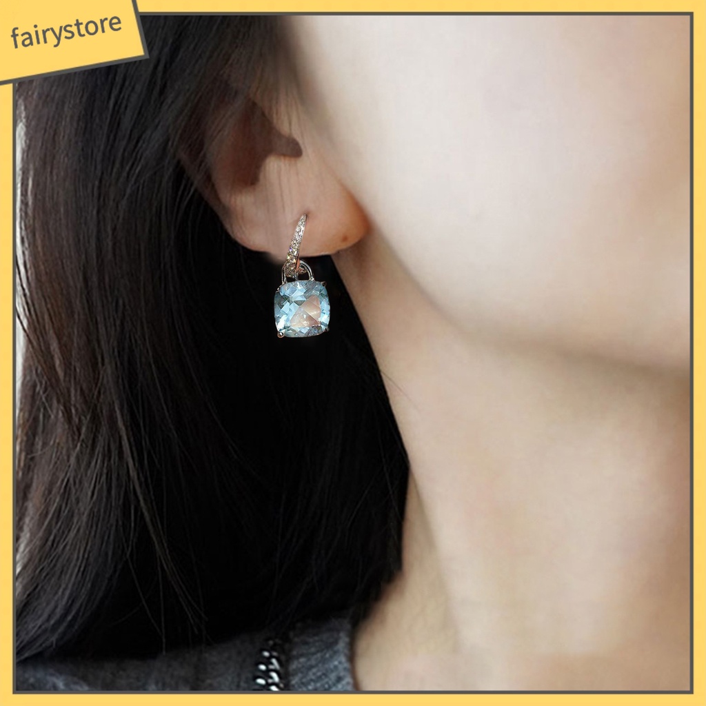 1 Đôi Bông Tai Hình Vuông Đính Đá Zircon Lấp Lánh Dành Cho Nữ