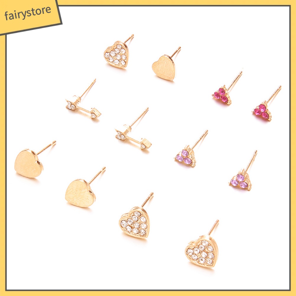 6 Đôi Bông Tai Nhiều Màu Đính Đá Thời Trang