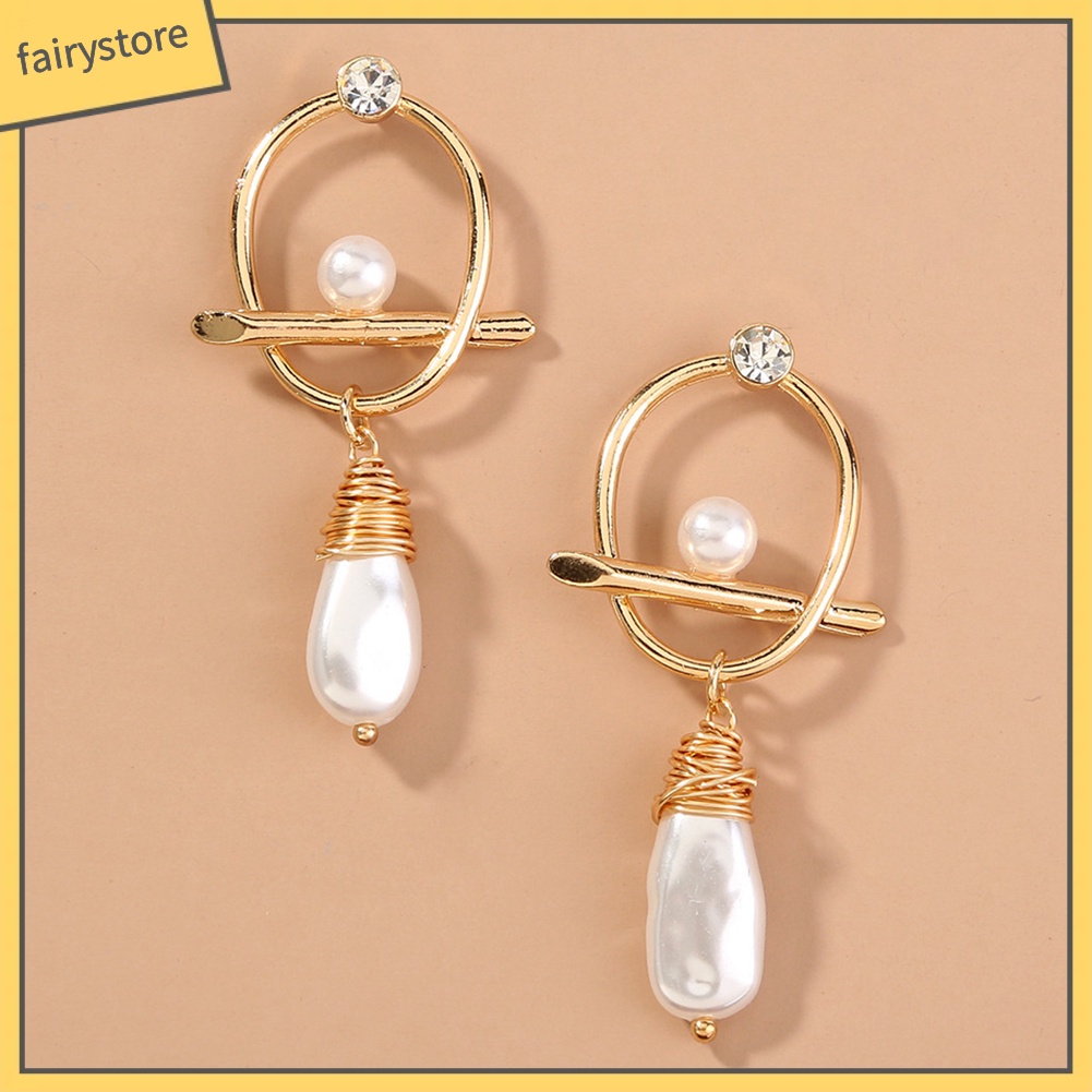 Bông Tai Handmade Đính Ngọc Trai Giả Bằng Hợp Kim Phong Cách Baroque Đơn Giản Dành Cho Nữ