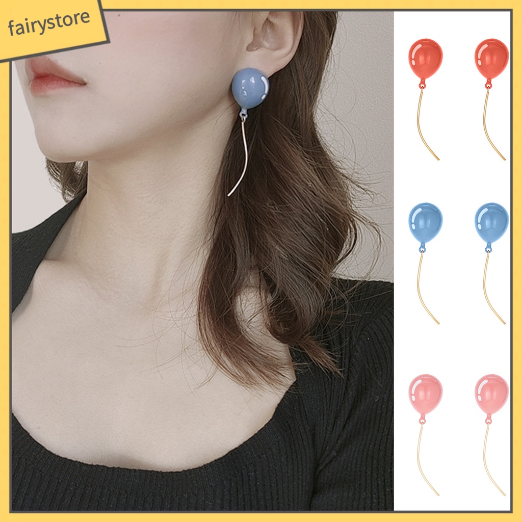 [FRO] Bông Tai Hình Học Phối Tua Rua Vẽ Hình Bong Bóng Dễ Thương Dành Cho Nữ Mặc Hàng Ngày