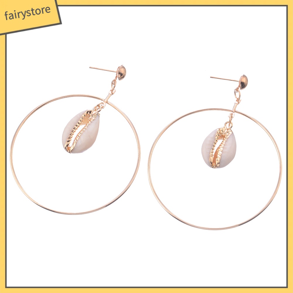 Bông Tai Hình Tròn Lớn Họa Tiết Vỏ Sò Rỗng Thời Trang Đi Biển Cho Nữ