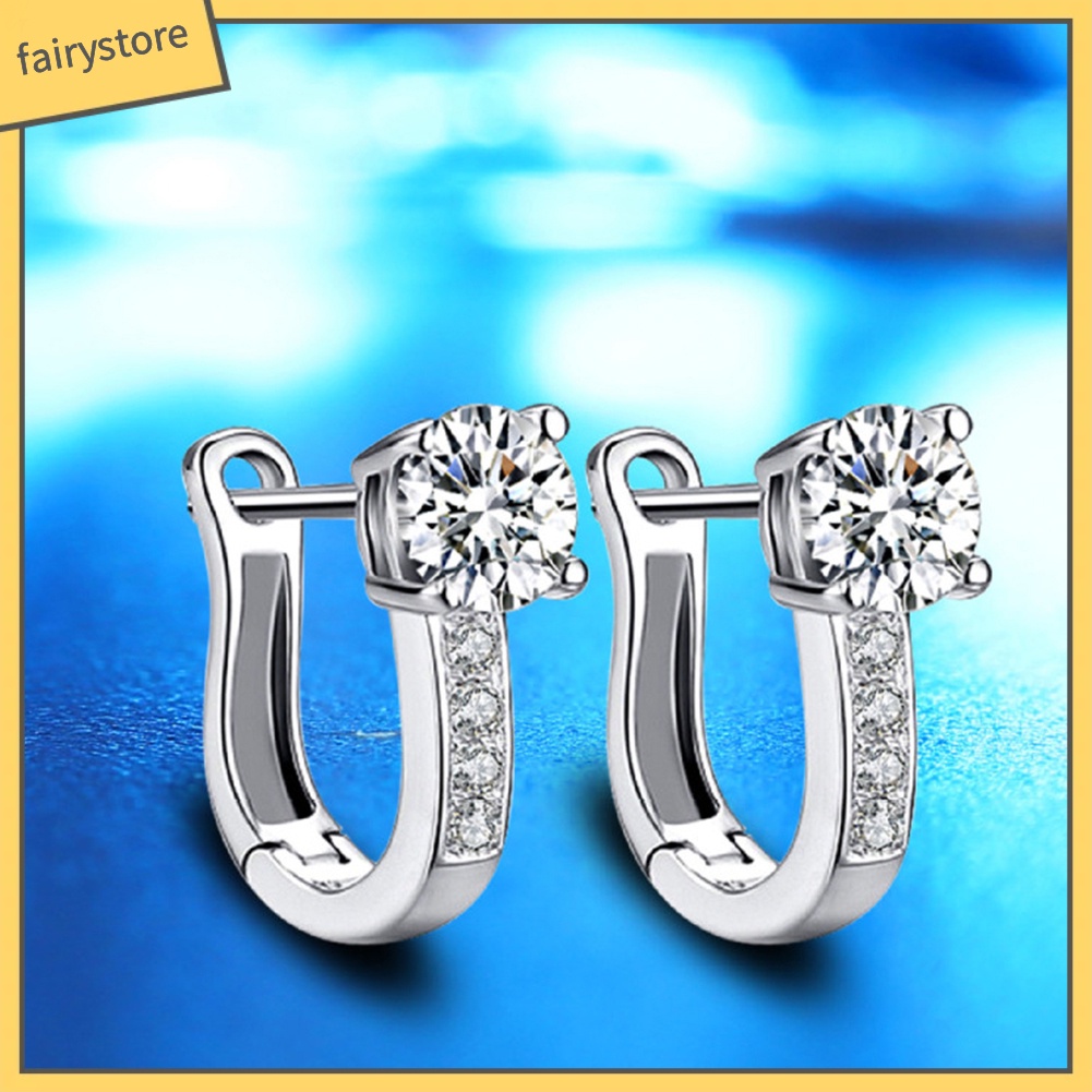 Bông Tai Mạ Bạc Hình Chữ U Đính Đá Thời Trang Dành Cho Nữ