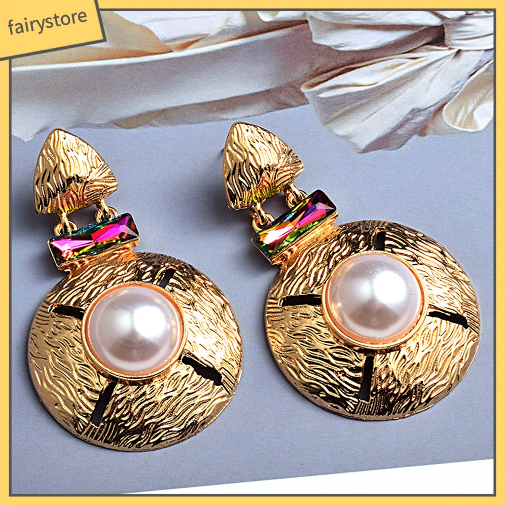 1 Cặp Bông Tai Tròn Đính Ngọc Trai Giả Bằng Hợp Kim Dễ Phối Đồ