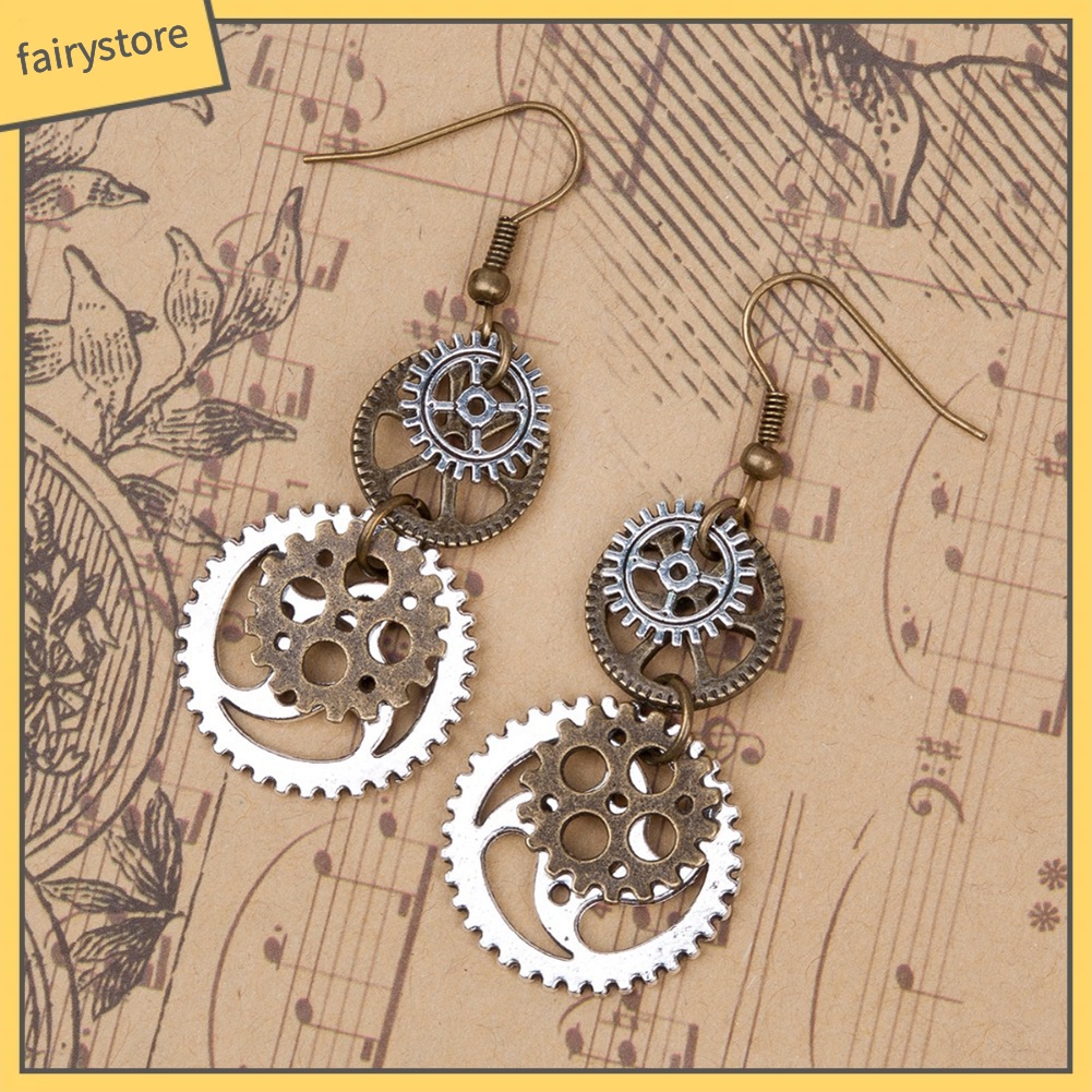 Khuyên Tai Kim Loại Hình Bánh Răng Đôi Phong Cách Steampunk Thời Trang Cho Nữ