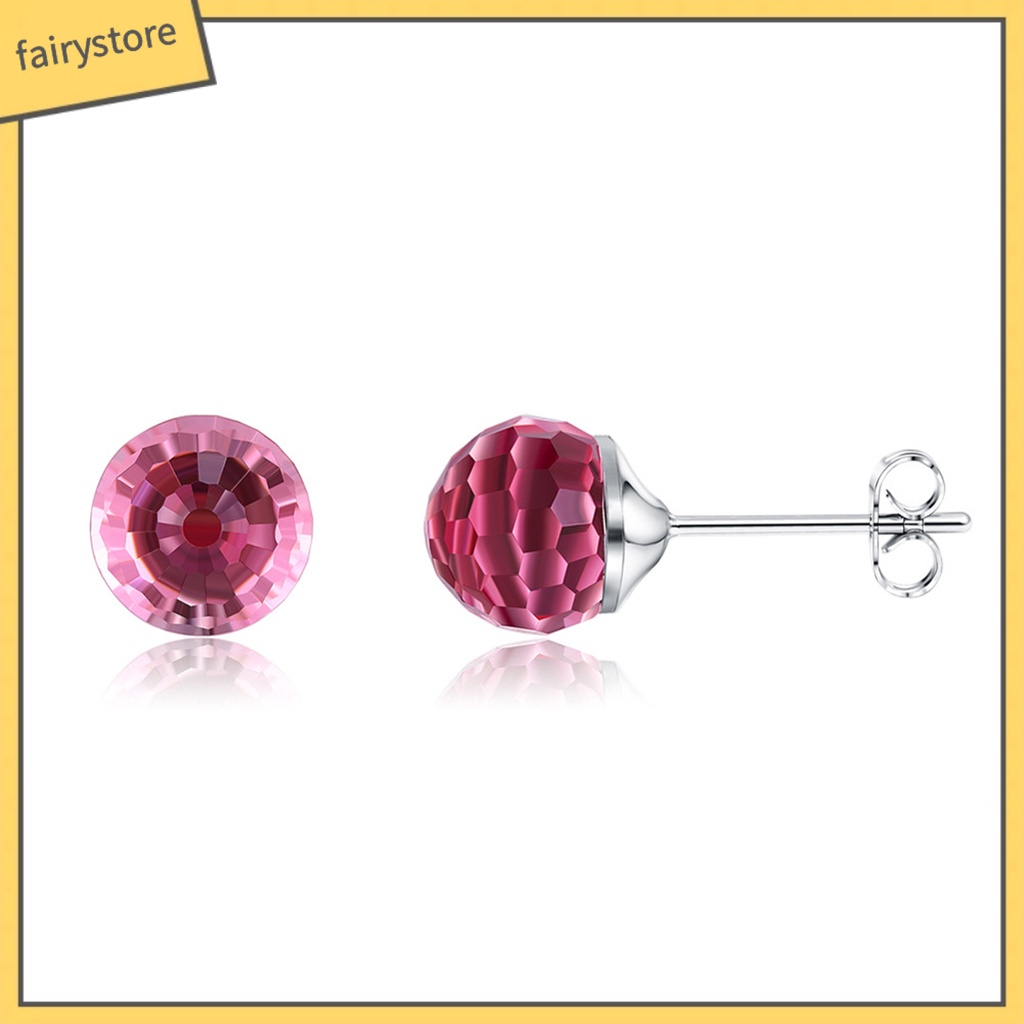 [FRO] Khuyên Tai Xỏ Bằng Bạc Sterling Đính Pha Lê Tròn Chống Va Đập Hàng Ngày Cho Nữ