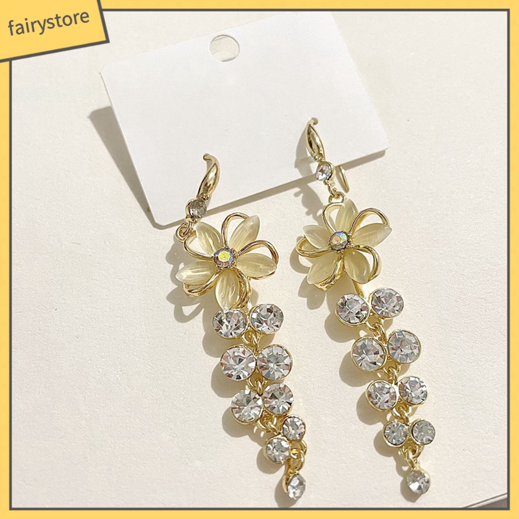 1 Đôi Bông Tai Hình Hoa Đính Đá Opal Nhân Tạo Lấp Lánh