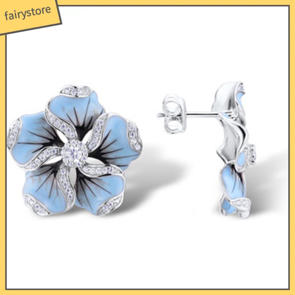1 Đôi Bông Tai Hợp Kim Hình Hoa Đính Đá Tinh Tế Dành Cho Nữ
