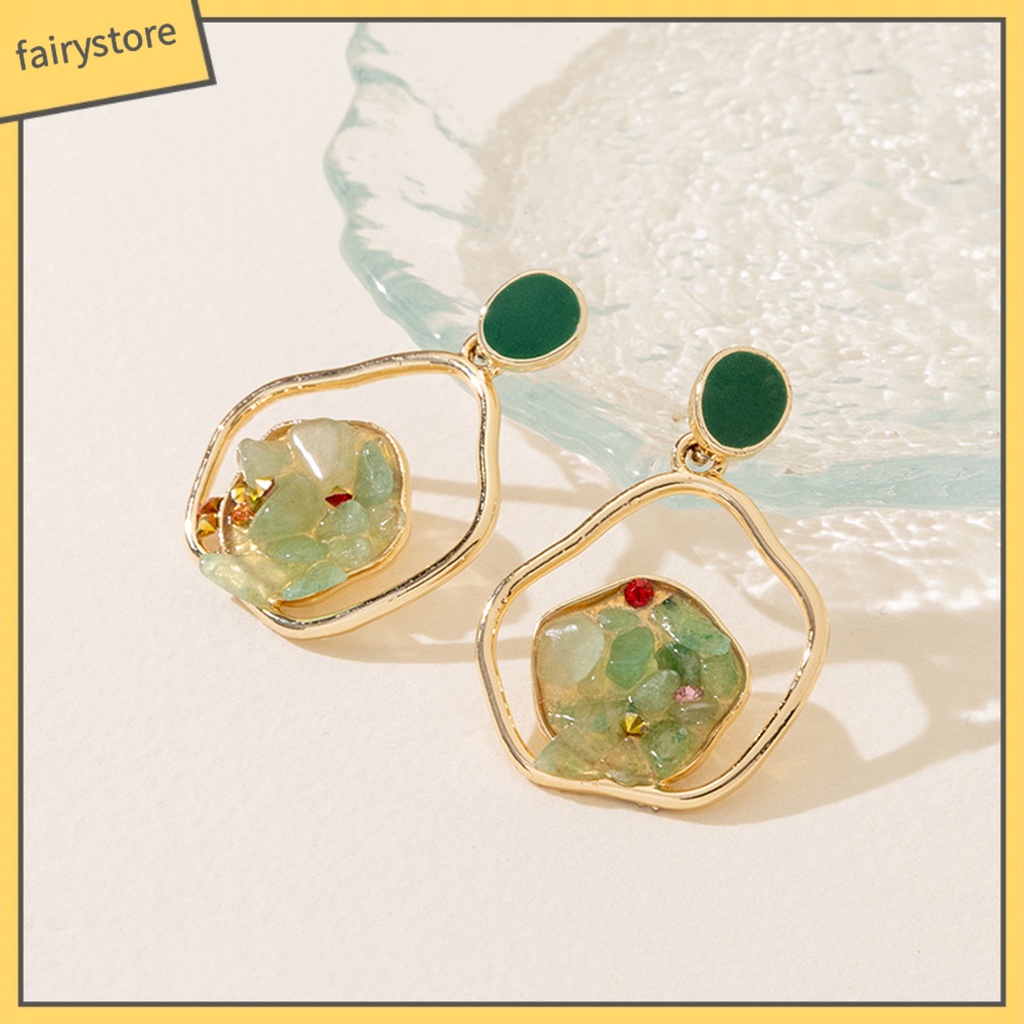 [FRO] 1 Đôi Bông Tai Lủng Lẳng Đá Giả Kim Cương Hình Học Phong Cách Ins Thích Hợp Làm Quà