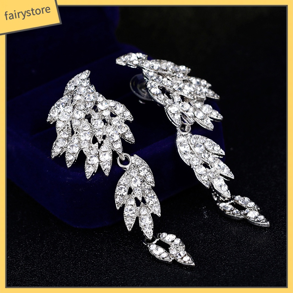 Bông Tai Dáng Dài Hình Đôi Cánh Đính Đá Trang Nhã Cho Nữ