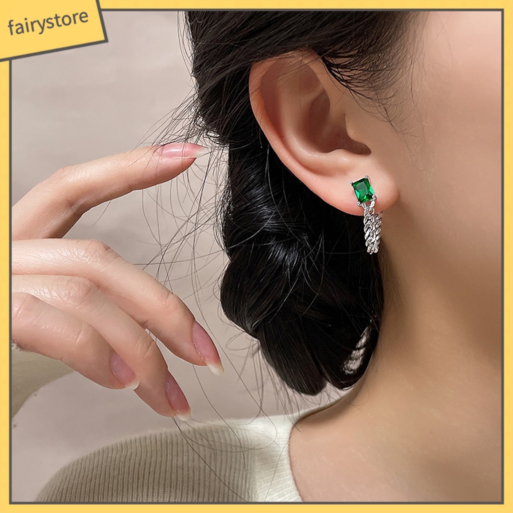 1 Bông Tai Hình Khối Lập Phương Đính Đá Zircon Phong Cách Hàn Quốc