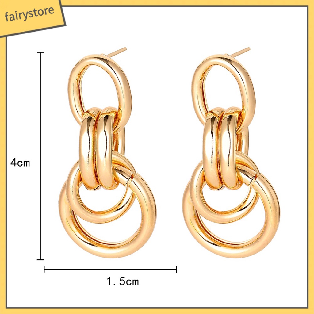 1 Đôi Bông Tai Tròn Bằng Kim Loại Phong Cách Vintage Dành Cho Nữ