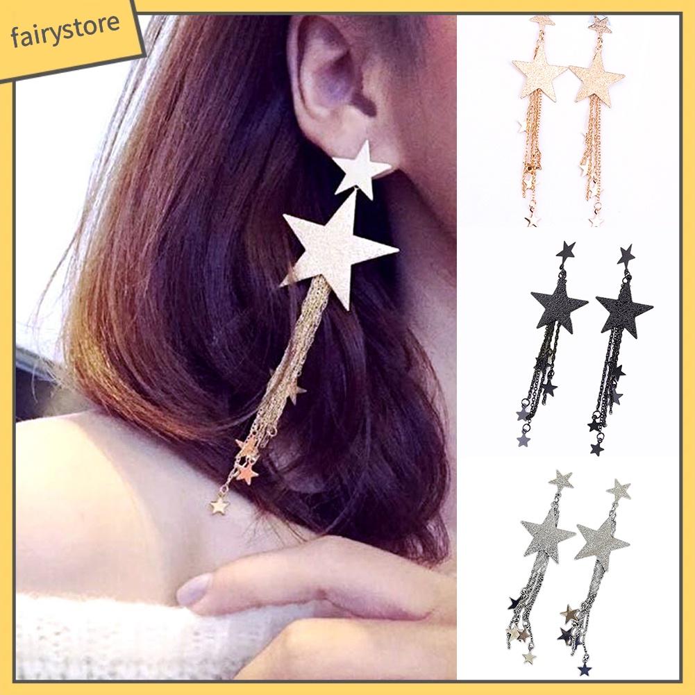 Bông Tai Chuỗi Dài Hình Ngôi Sao Năm Cánh Thời Trang Dành Cho Nữ