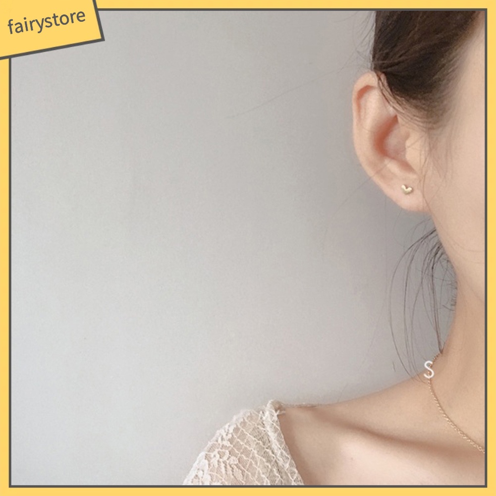 Bông Tai Mạ Bạc Hình Trái Tim Mini Ngọt Ngào Cho Nữ