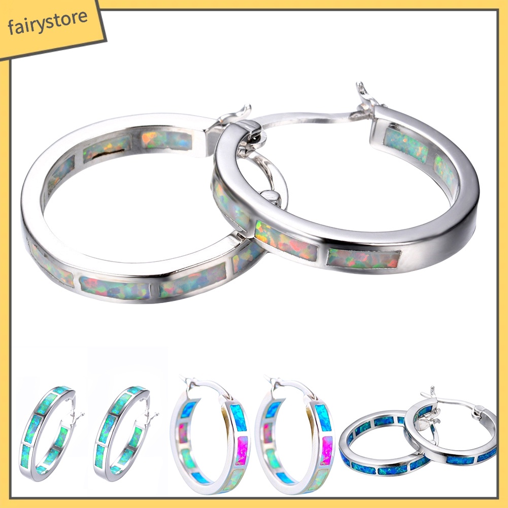 Bông Tai Tròn Dát Đá Opal Giả Nhiều Màu Thời Trang Cho Nữ