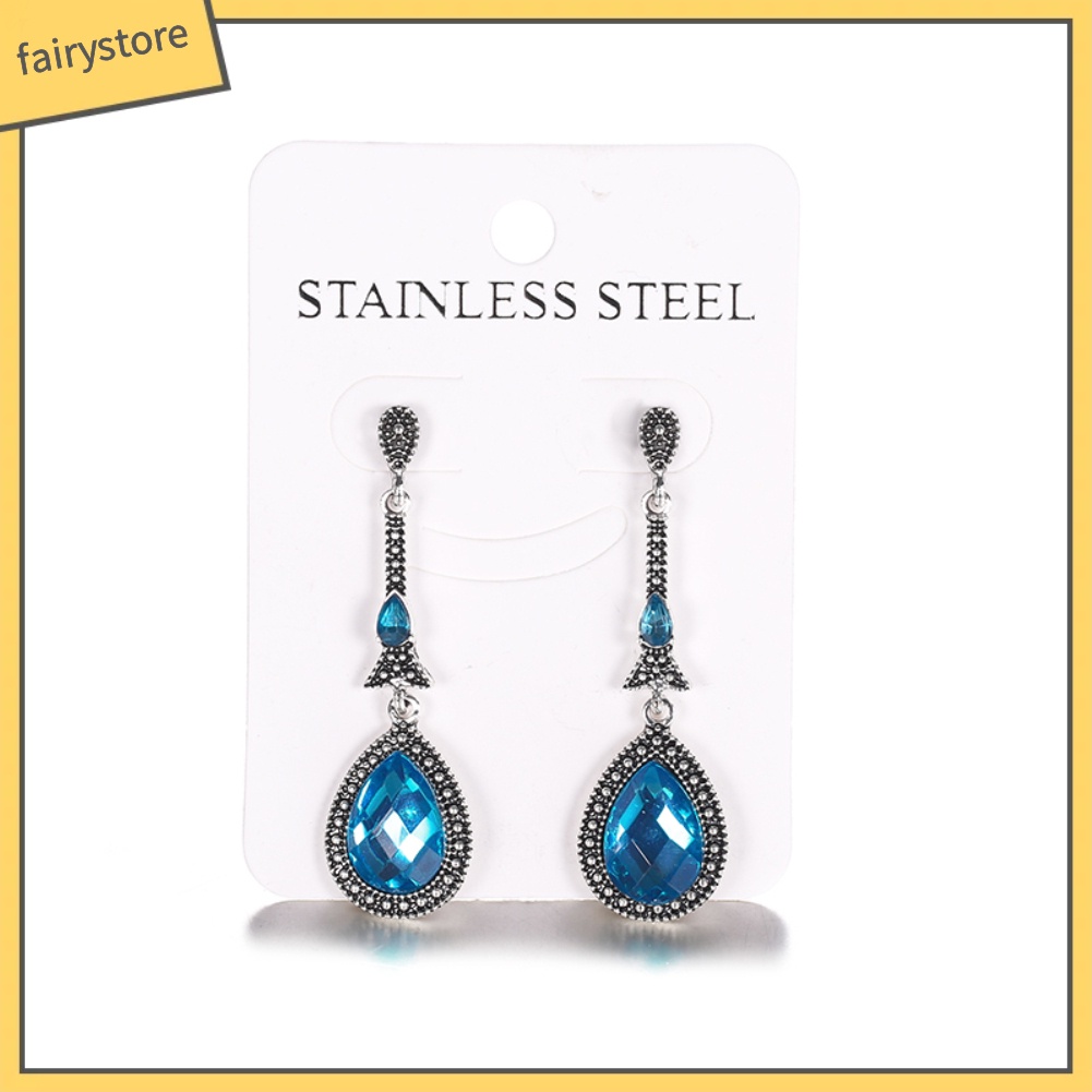 Bông Tai Dài Hình Giọt Nước Đính Đá Phong Cách Vintage Dành Cho Nữ