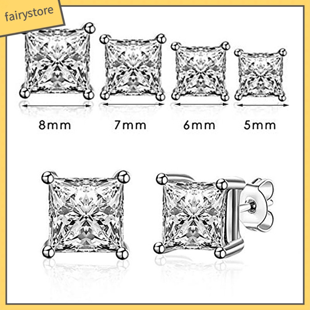 1 Đôi Bông Tai Mạ Bạc Đính Đá Zircon Hình Vuông Thanh Lịch Dành Cho Nữ