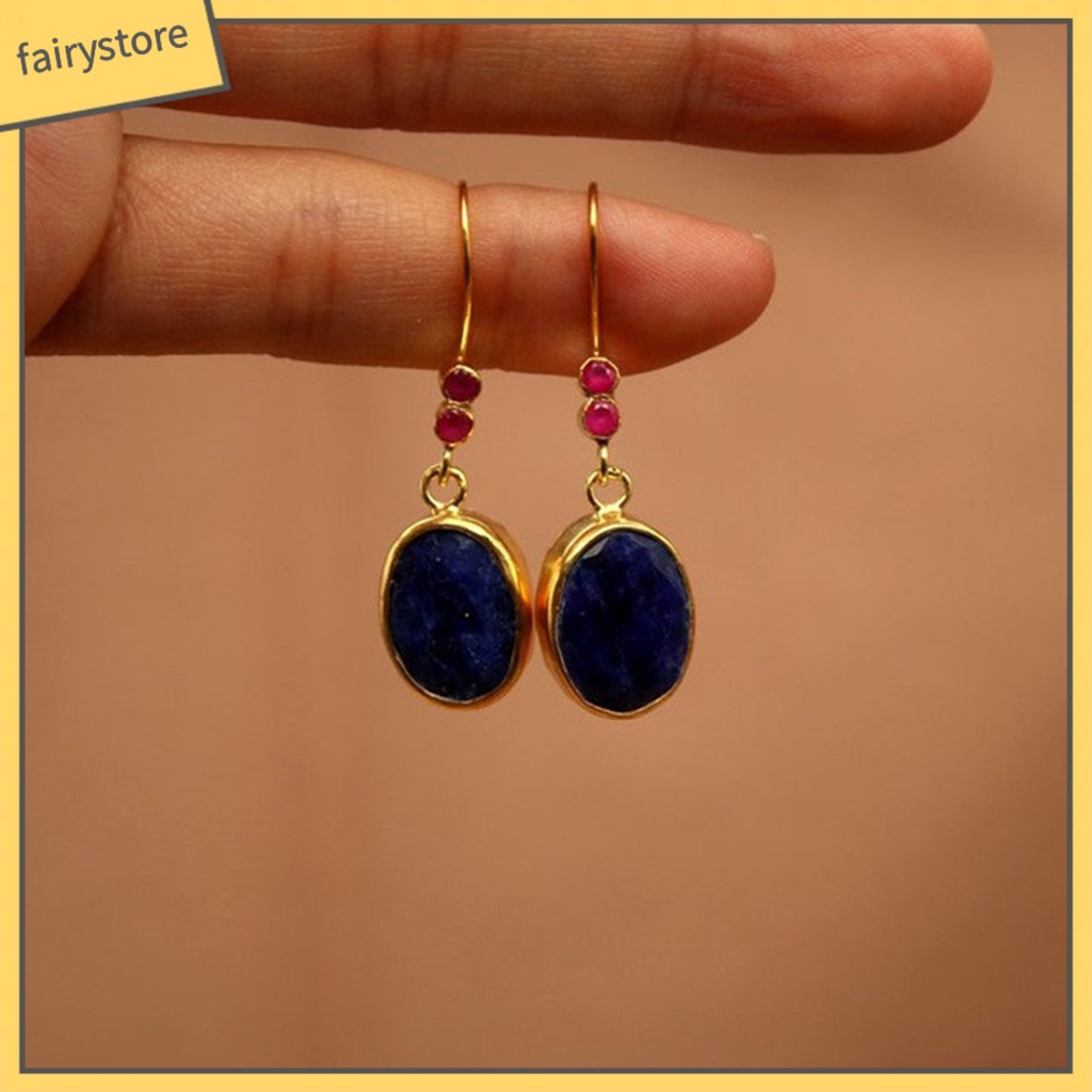 1 Đôi Bông Tai Hình Oval Đính Đá Phong Cách Bohemian Cổ Điển Dành Cho Nữ