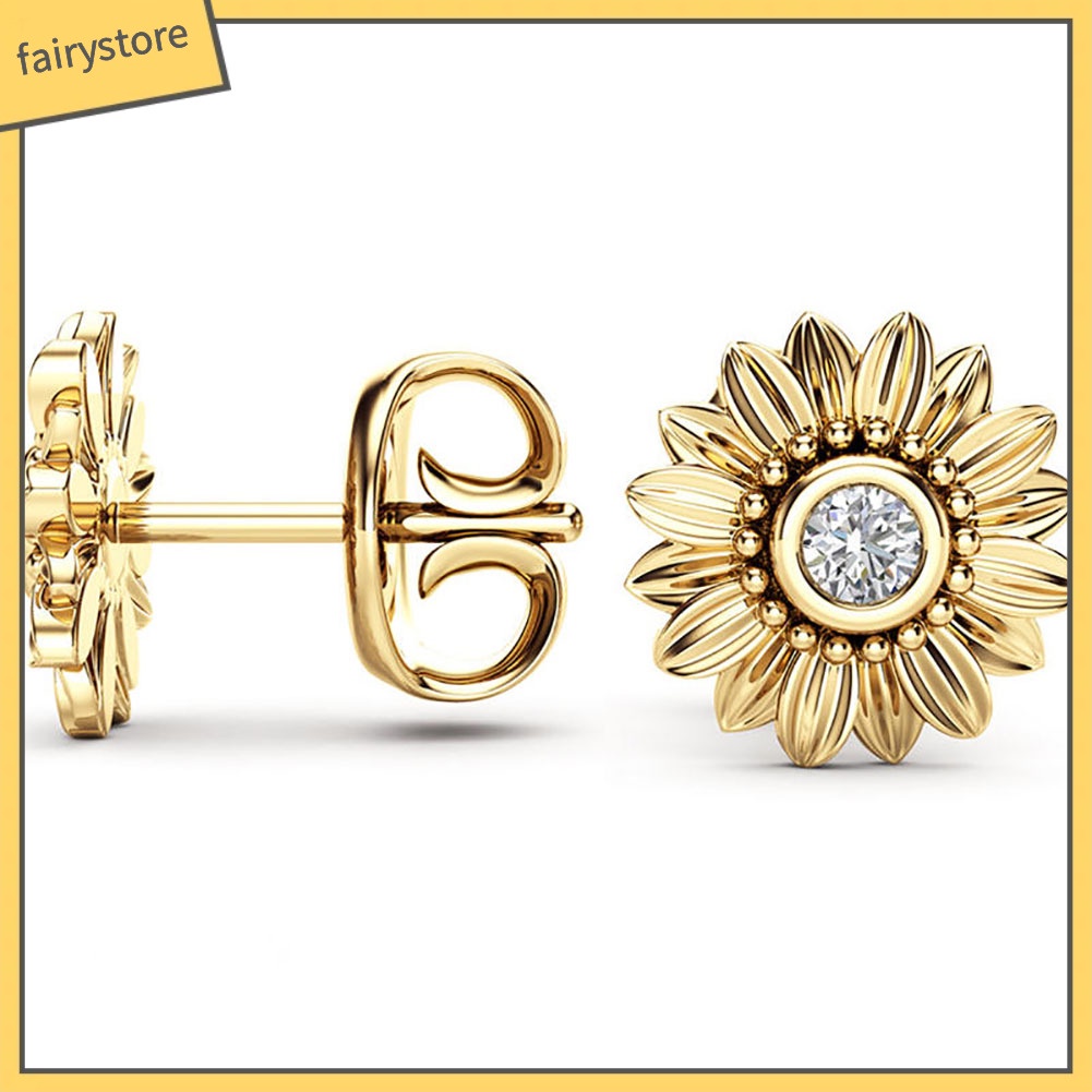 Đôi Bông Tai Hình Hoa Hướng Dương Đính Đá Thời Trang Cho Nữ