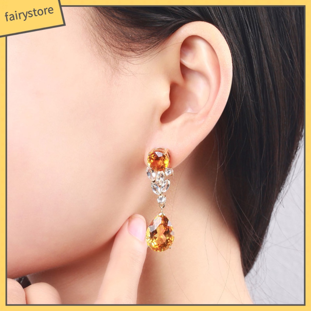 1 Đôi Bông Tai Dáng Dài Hình Giọt Nước Đính Đá Thời Trang