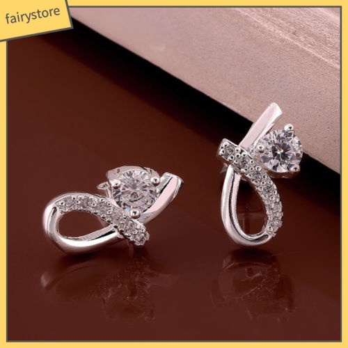 Khuyên Tai Mạ Bạc Đính Đá Zircon Thanh Lịch Cho Nữ