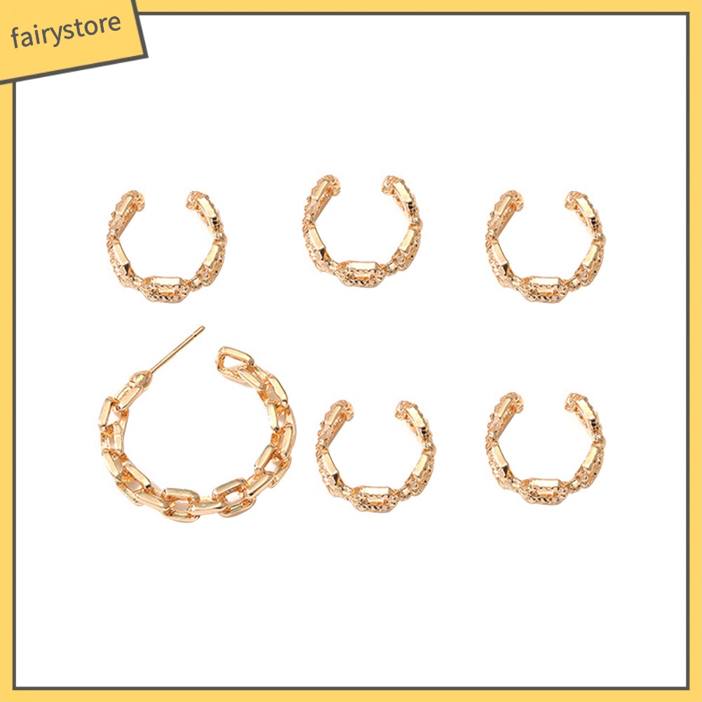 Set 6 Khuyên Tai Dây Xích Dáng Chữ C Phong Cách Punk Cá Tính Cho Nữ