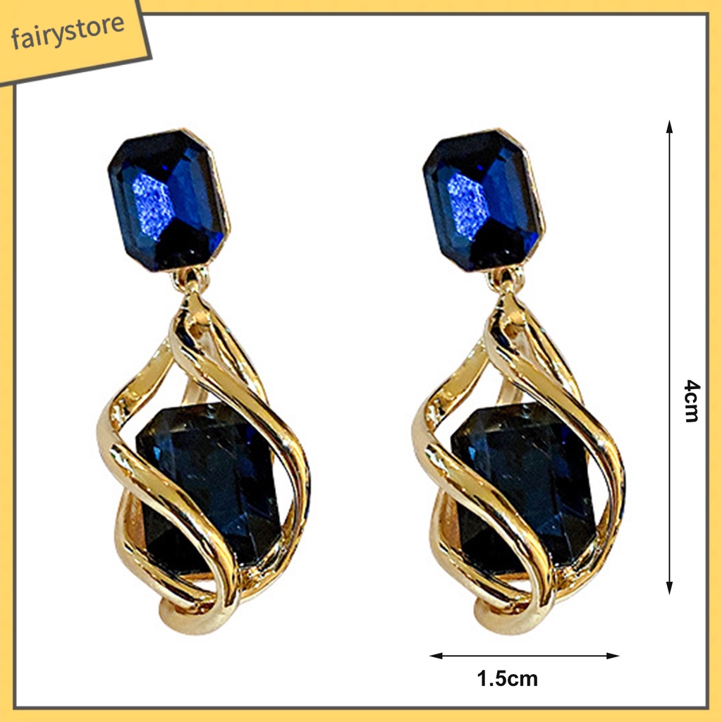 1 Đôi Bông Tai Hình Vuông Đính Đá Ngọc Lục Bảo Nhân Tạo Phong Cách Vintage Thời Trang