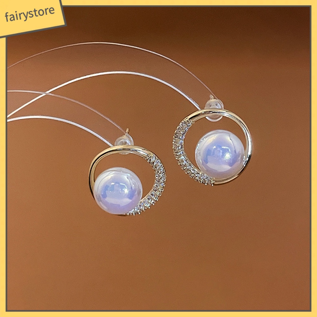 1 Đôi Bông Tai Tròn Đính Ngọc Trai Giả Lấp Lánh