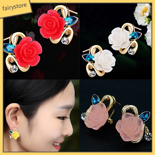 Bông Tai Hình Hoa Hồng Bằng Resin Dễ Thương Cho Nữ