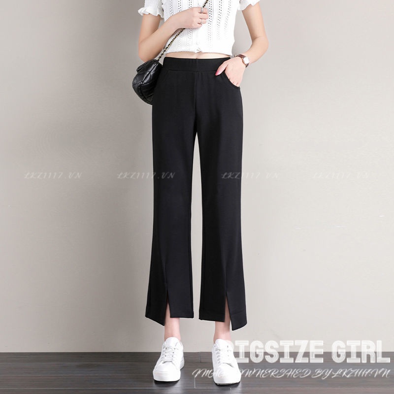 quần vải ống loe Bigsize quần lửng 9 tấc nữ lưng cao cạp cao xẻ tà mùa hè Phong cách Hàn Quốc Thời Trang tiểu thư cá tính xinh đẹp cho người mập béo