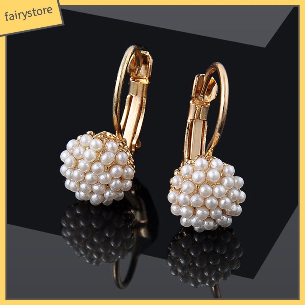 Bông Tai Tròn Đính Ngọc Trai Giả Thanh Lịch Dành Cho Nữ