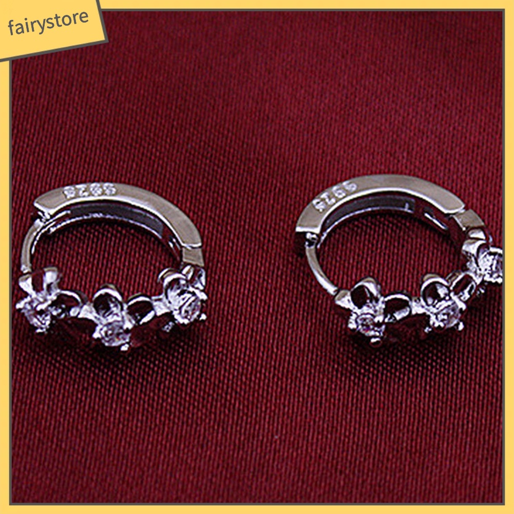 Bông Tai Mạ Bạc 925 Hình Hoa Đính Đá Ngọt Ngào Hoops