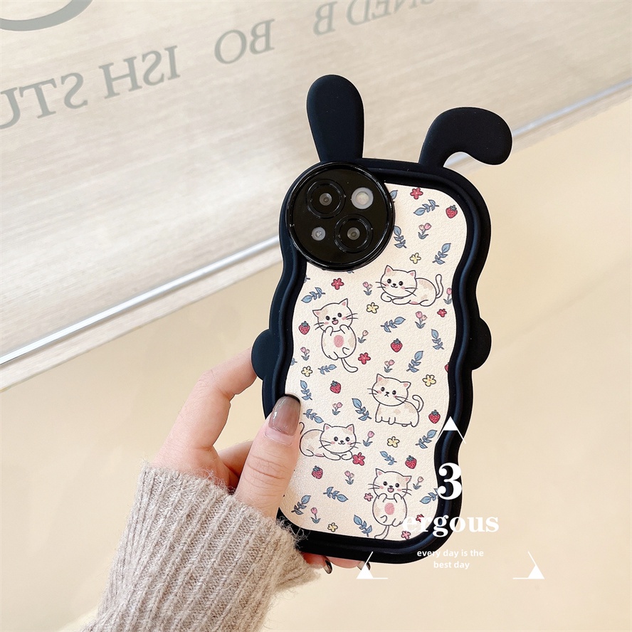 Ear CaseỐp Điện Thoại TPU Mềm Bảo Vệ Toàn Diện Màn Hình In Hình Mèo Dễ Thương Cho IPhone 14 13 12 11 Pro Max X XR Xs Max