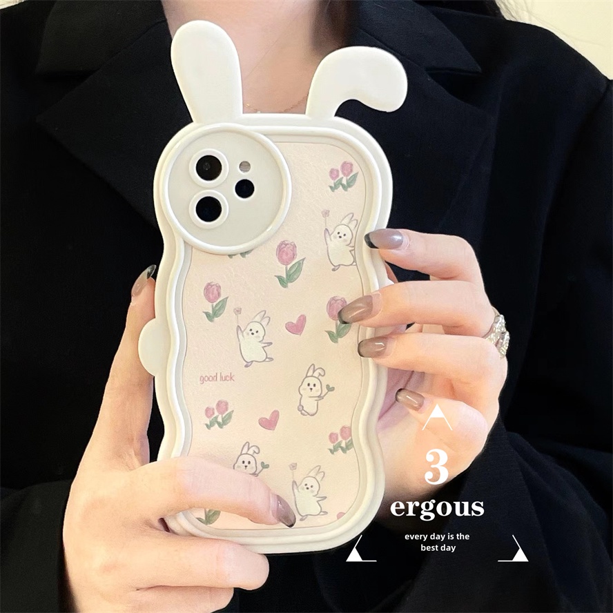 Ear CaseỐp Điện Thoại TPU Mềm Họa Tiết Hoa Và Thỏ Cho IPhone 14 13 12 11 Pro Max X XR Xs Max